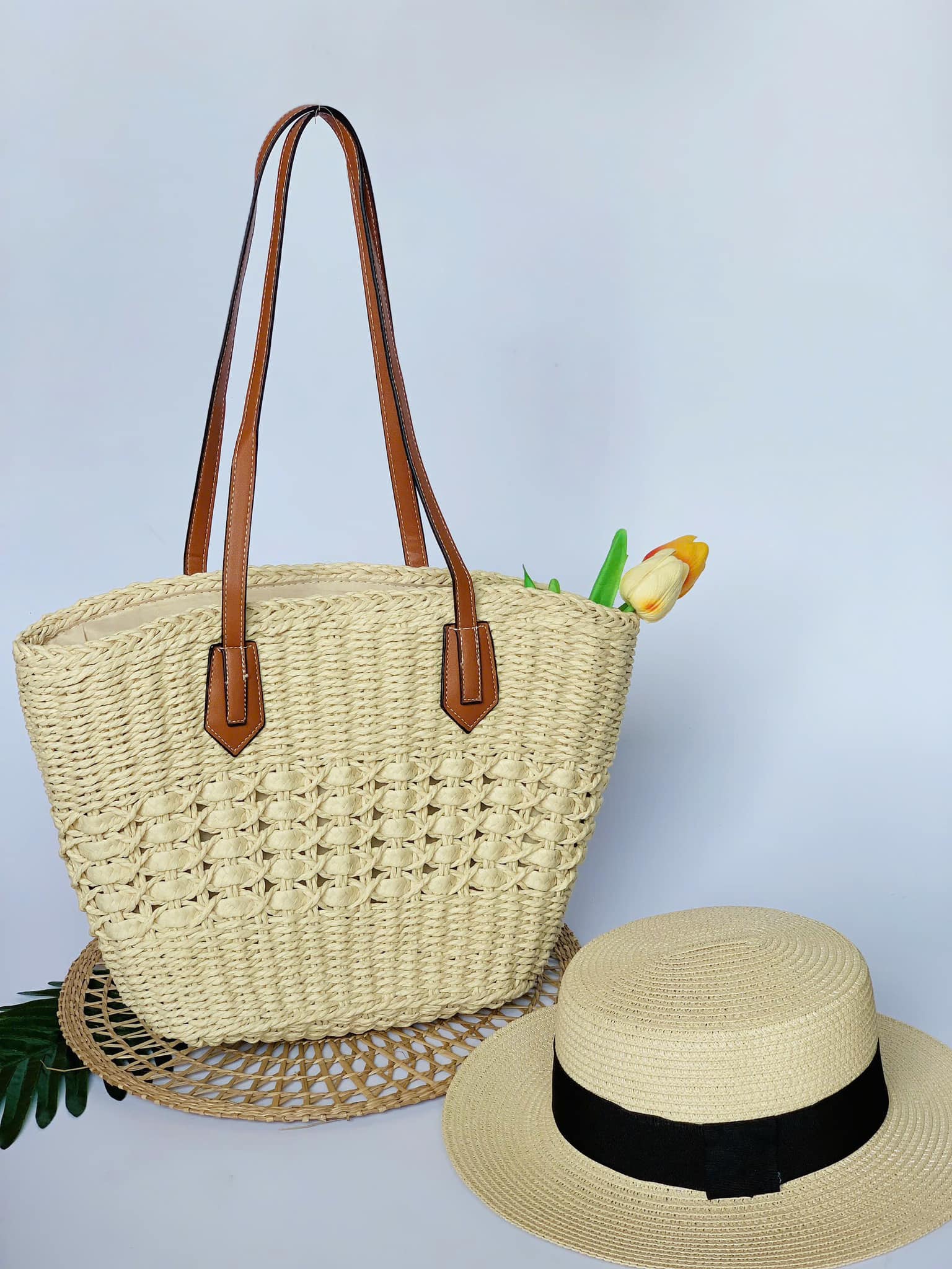 Woven Straw Tote Bag