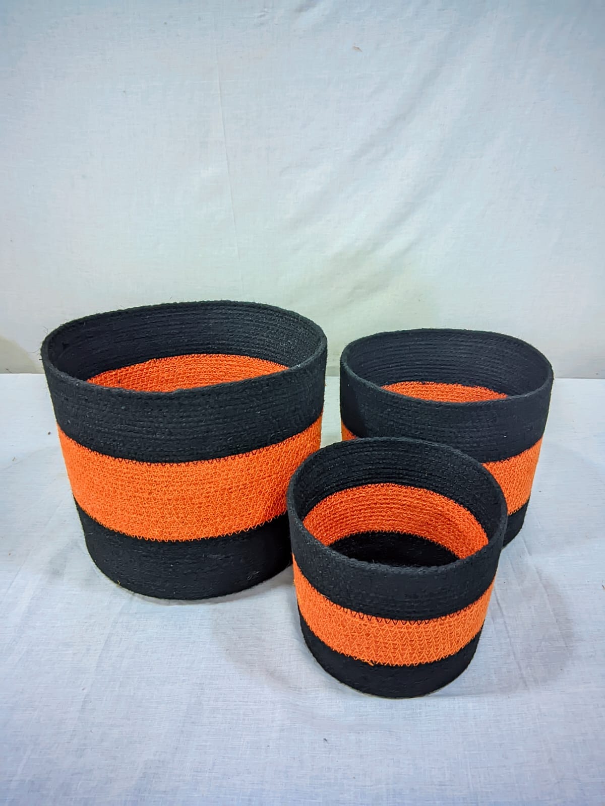 Handcrafted Black and Orange Storage Baskets