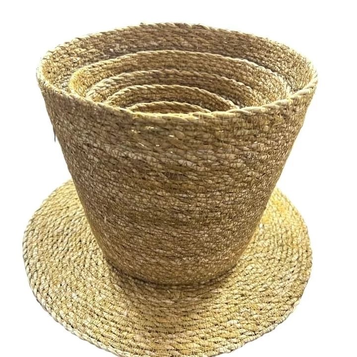 Handwoven Straw Planter Set