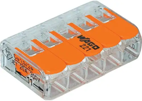 Wago 5 Way 221 Series Compact Lever Splicing Connectors (25 pieces) 221-415