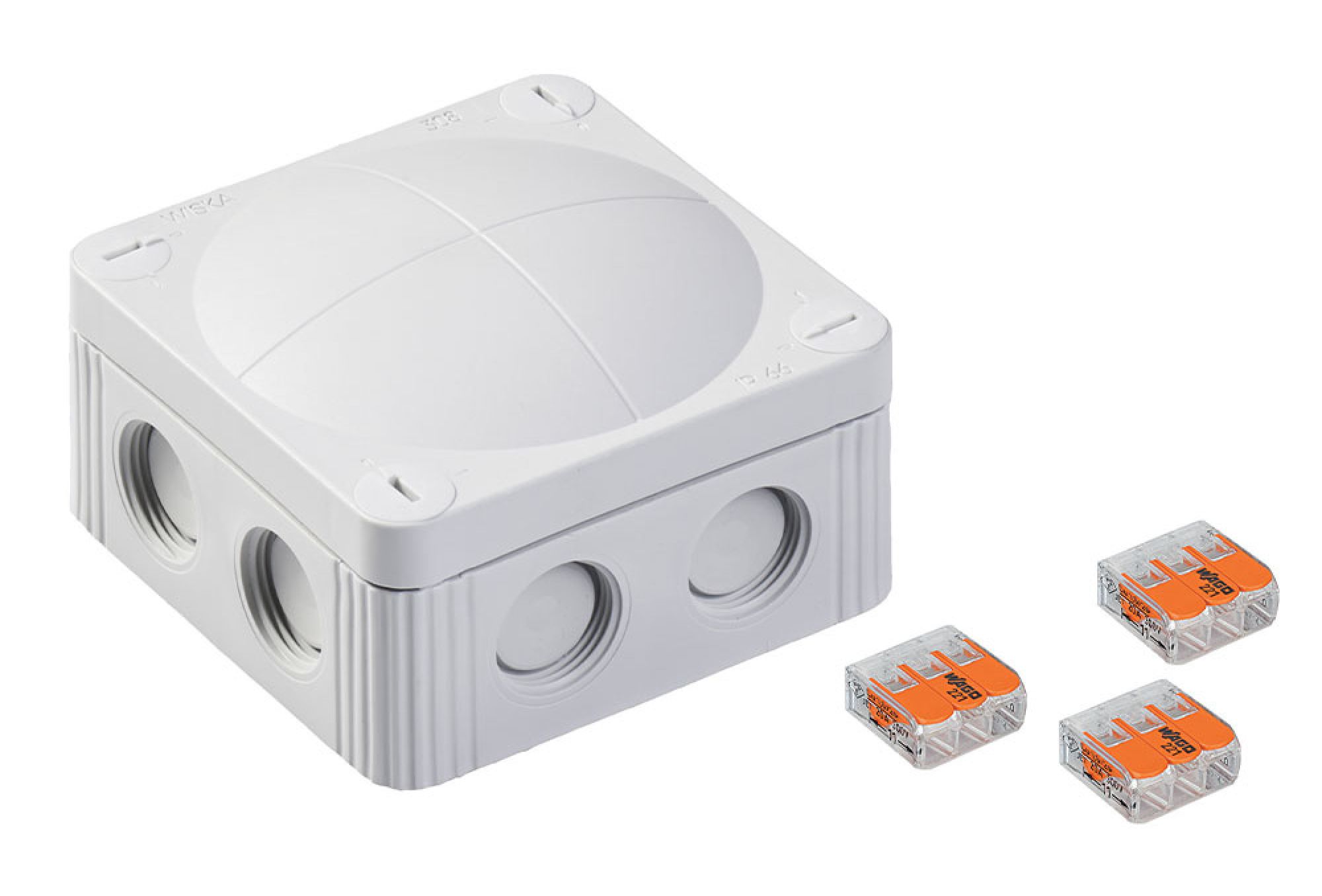 Wiska Combi 308 Junction Box (85x85x51mm, grey, 3 x wago 221) 10110403 - Wiska