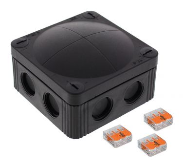 Wiska Combi 308 Junction Box (85x85x51mm, black, 3 x wago 221) 10110404 - Wiska