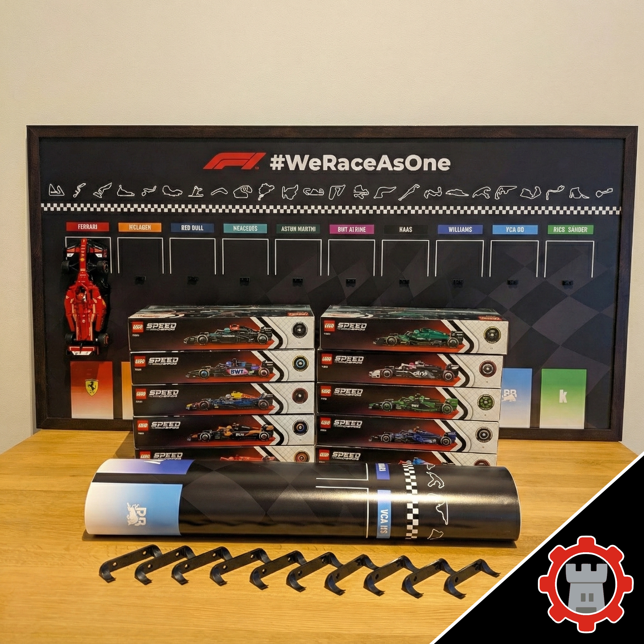 F1 plakatas Lego Speed Champions bolidams