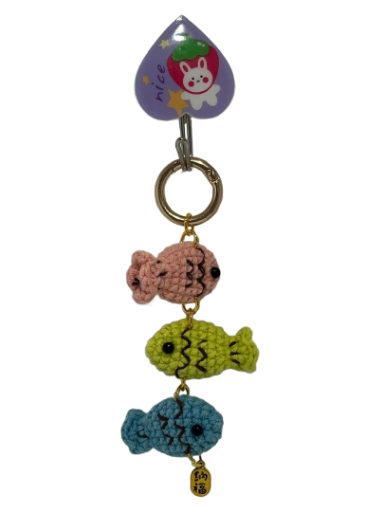 CROCHET TRIPLE FISH KEYCHAIN