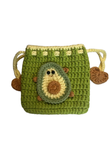 CROCHET AVOCADO DRAWSTRING BAG