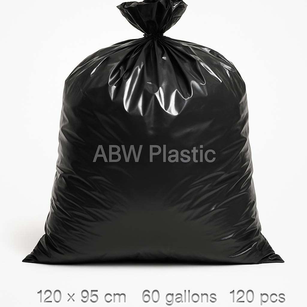 Heavy Duty Black Garbage Bag  Size  95cm width x 120cm Height - 60 Gallon    - 120 pcs per 20kg pack