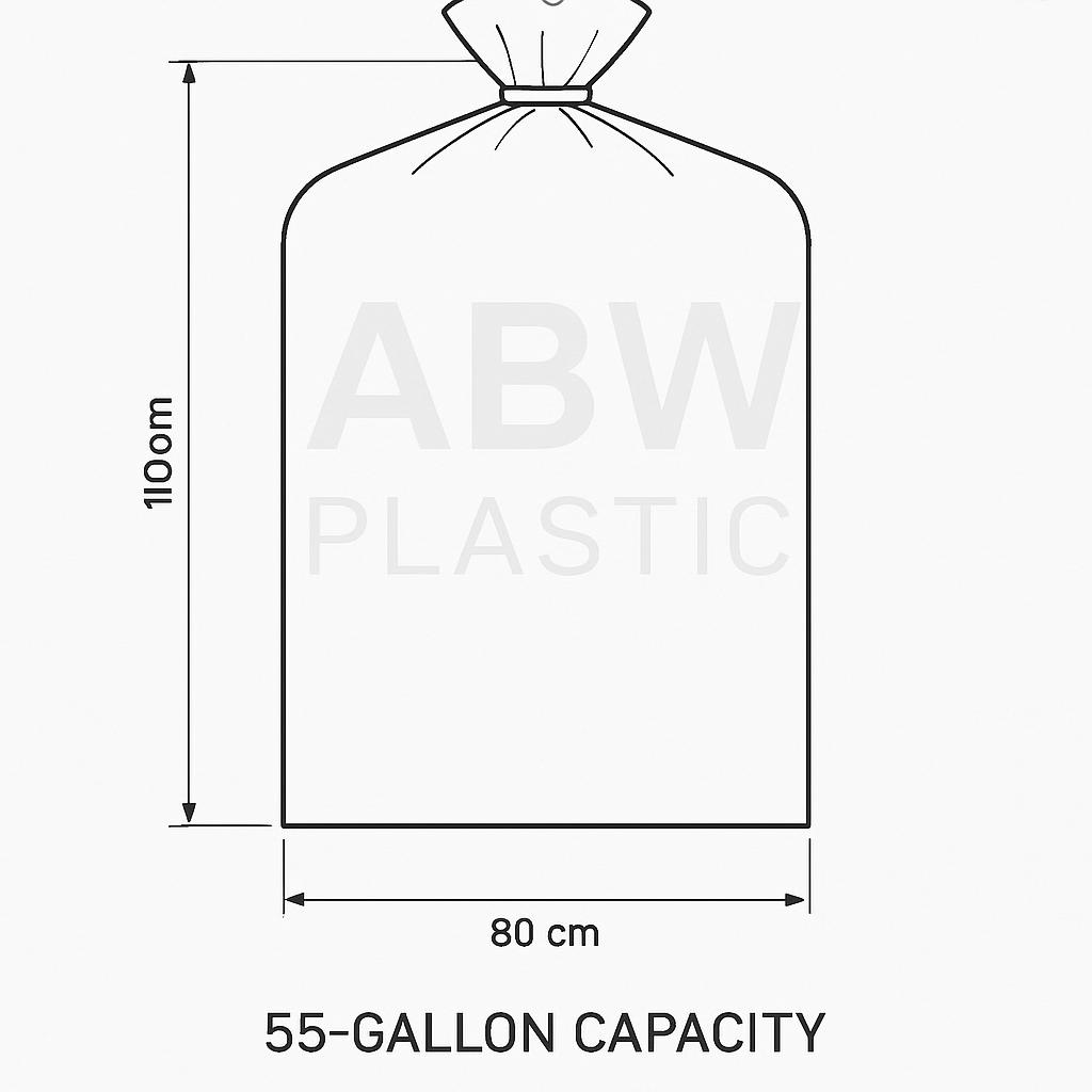 Heavy Duty Black Garbage Bag            80cm width x 110cm Height - Black - 55 Gallon 150 pcs per 20kg pack