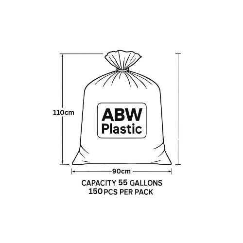 Heavy Duty Black Garbage Bag 90cm width x 110cm Height - Black - 55 Gallon 150 pcs per 20kg pack