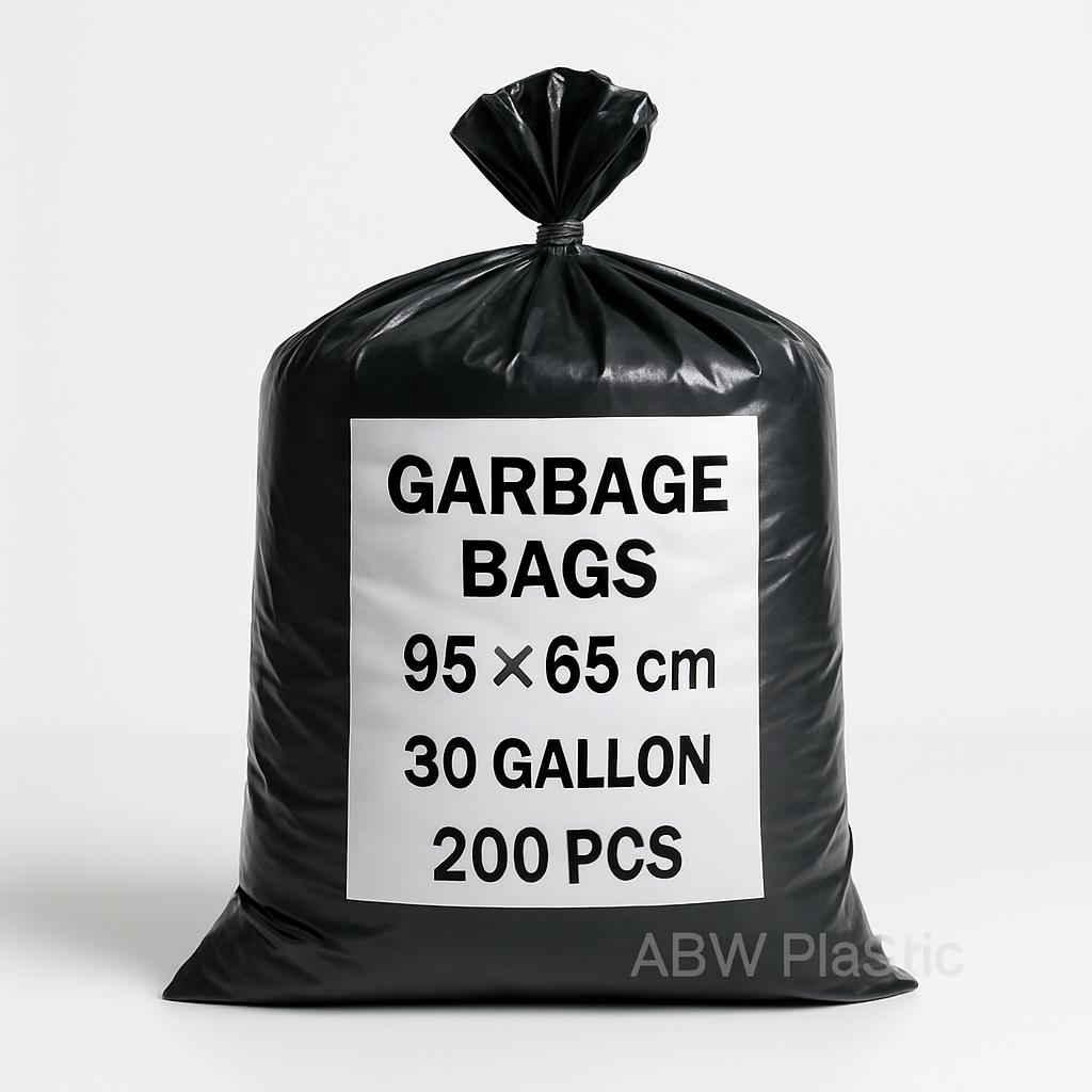 Heavy Duty Black Garbage Bag      65cm  width  x 95cm Height - Black - 30 Gallon 200 pcs per 20kg pack