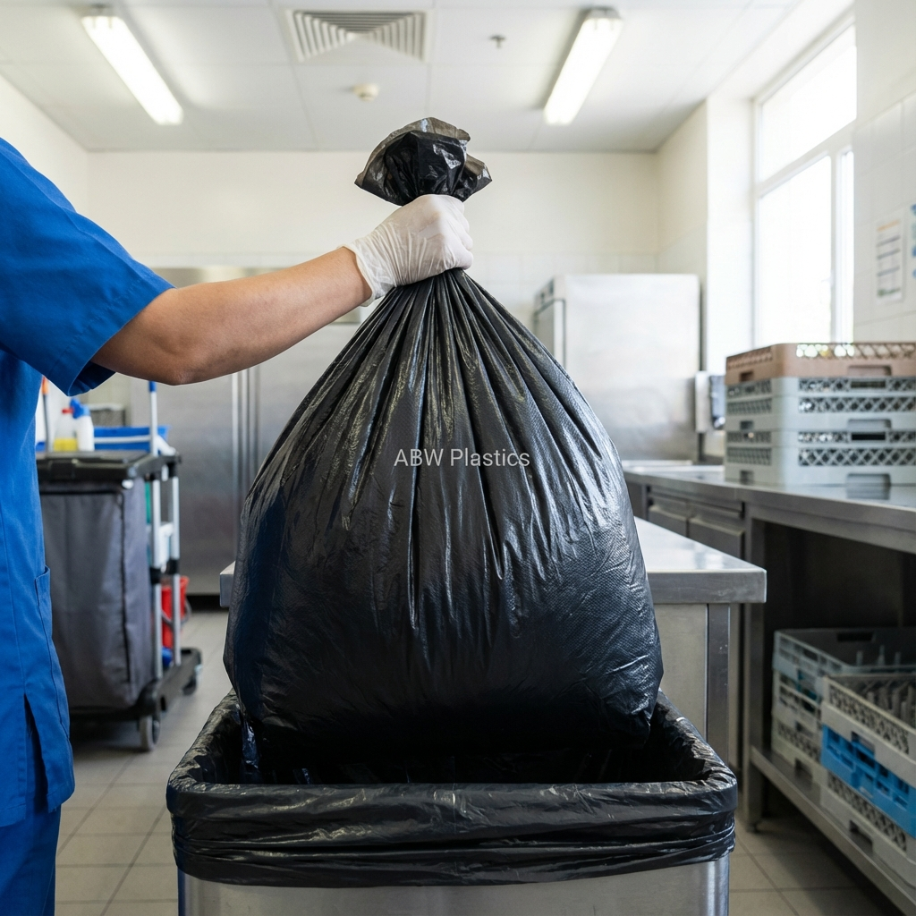 Heavy Duty Black Garbage Bag            80cm width x 110cm Height - Black - 55 Gallon 150 pcs per 20kg pack