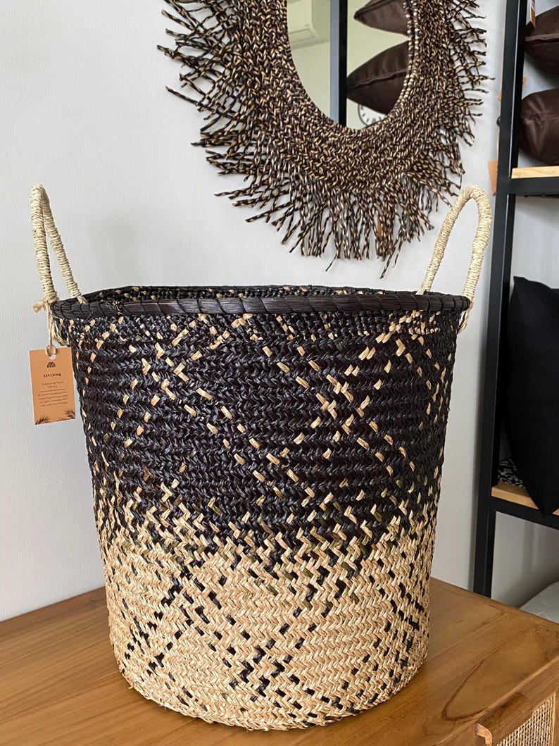 Tropical Gradient Handwoven Basket Organizer | Eco-Friendly Handcrafted Basket | Decorative & Functional | Rustic Home Organization