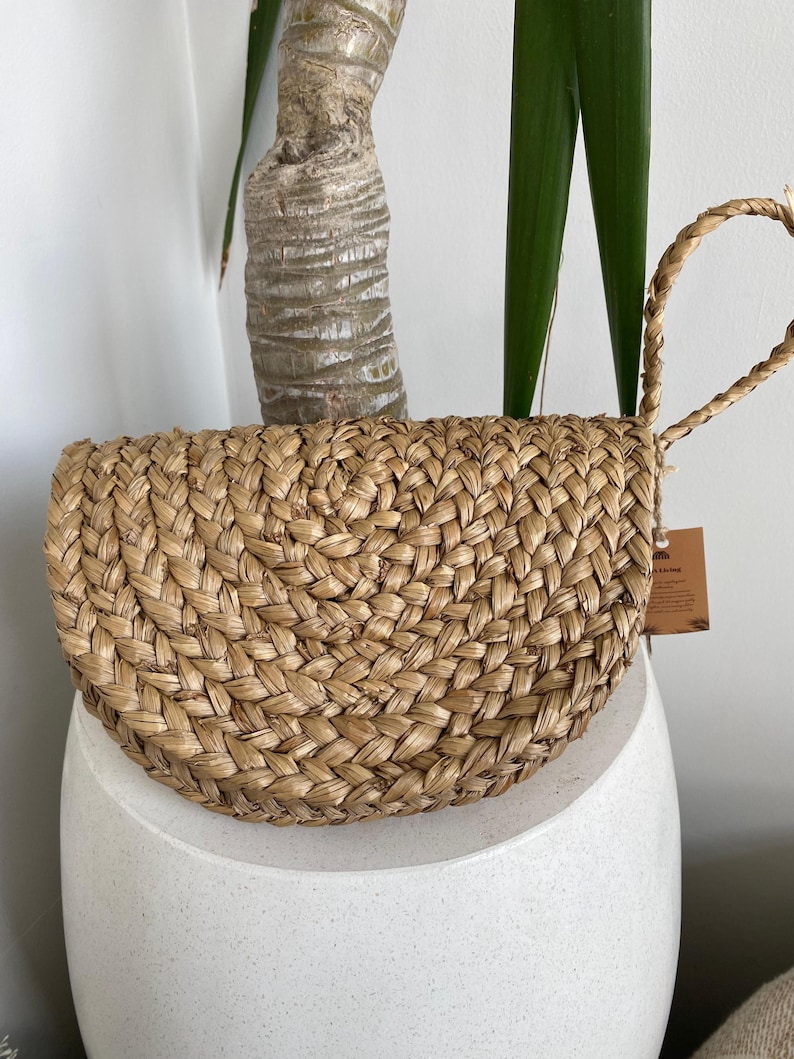 Mendong Woven Clutch: Halfmoon Seagrass Evening Bag