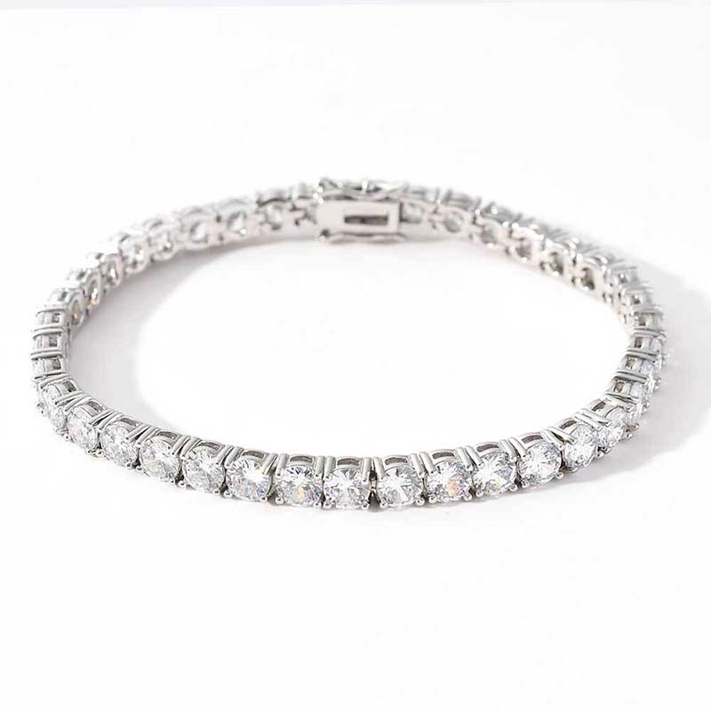 925 Sterling Silver Moissanite Diamond 4mm*8inchTennis Bracelet Hip Hop Jewelry