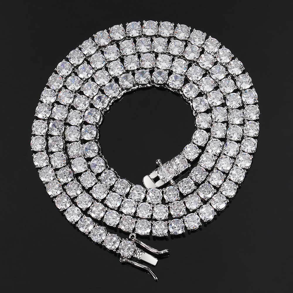 White Gold Plated 4mm*22inch Brass Tennis Chain Necklace Hip Hop Jewelry