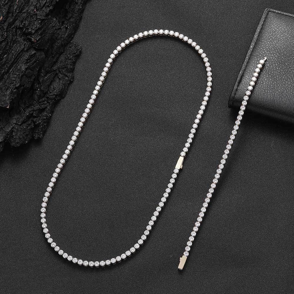White Gold Plated 4mm*22inch Box ClaspTennis Chain Necklace Hip Hop Jewelry