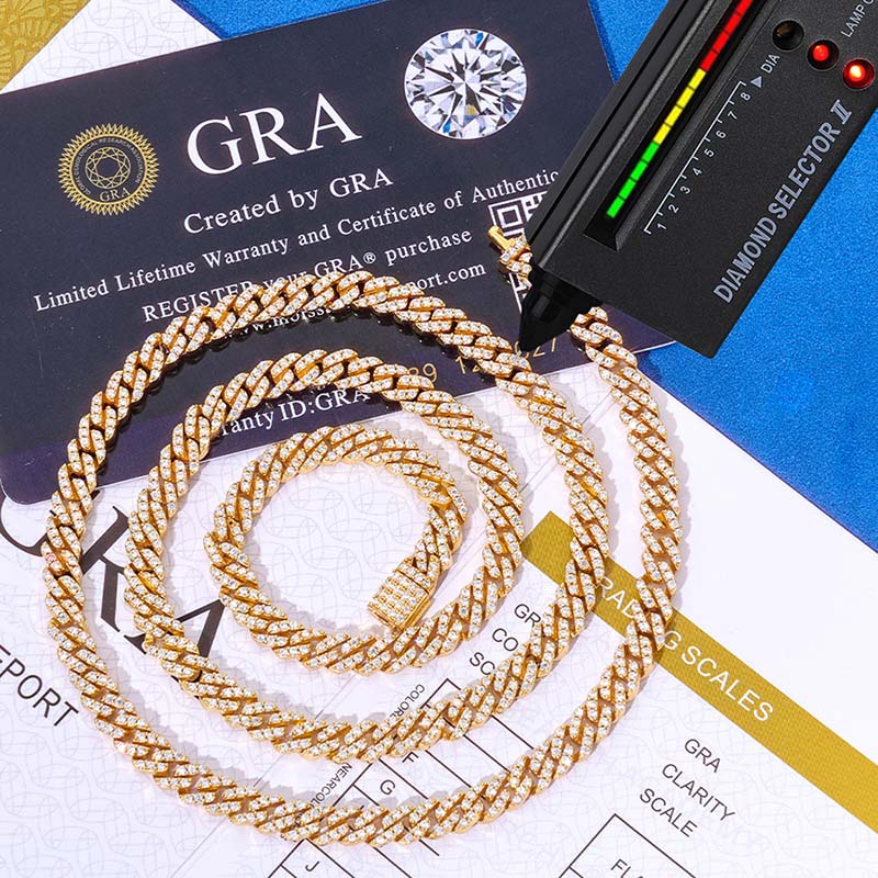 5MM*22inches D Color Pass Test Pen GRA Certificate Moissanite Cuban Link Chain