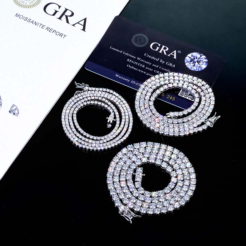 925 Sterling Silver Moissanite Diamond 4mm*22inchTennis Chain Necklace