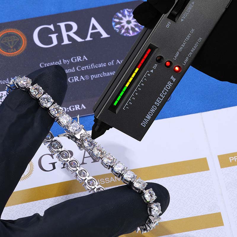 925 Sterling Silver Moissanite Diamond 4mm*8inchTennis Bracelet Hip Hop Jewelry