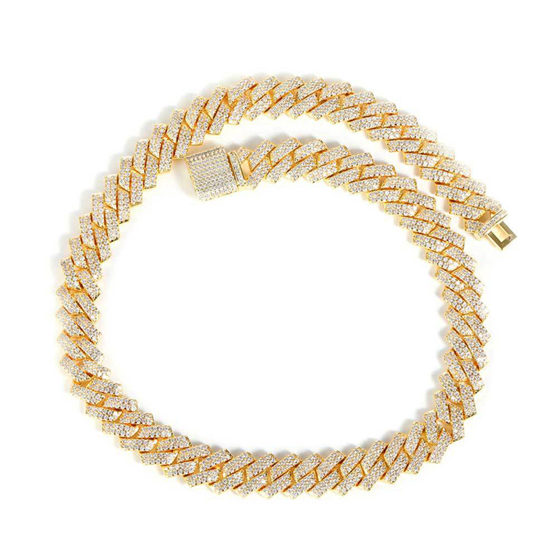 Brass 18k Gold Plated 14mm*22inch Box Clasp Prong Cuban Chain Necklace