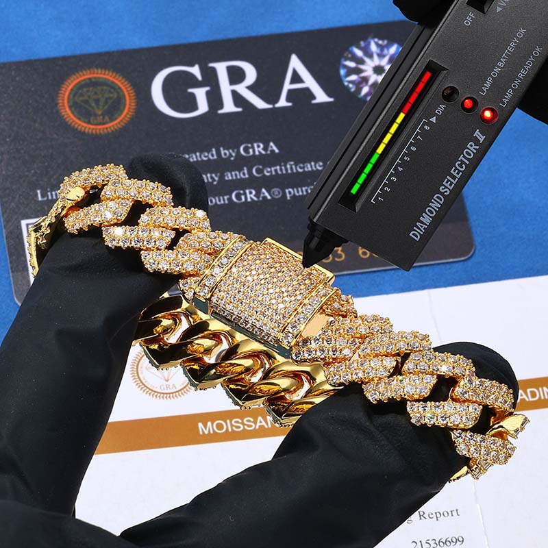 12MM*8inches Pass Test Pen GRA Certificate Moissanite Cuban Link Bracelet