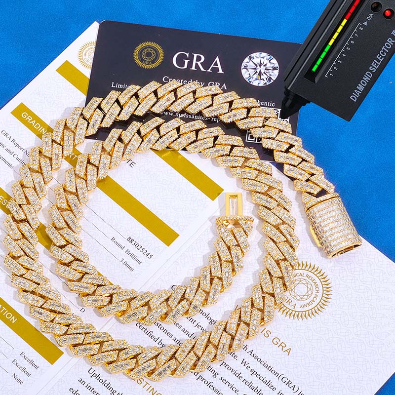 14MM*20inches Pass Test Pen GRA Certificate Moissanite Cuban Link Chain