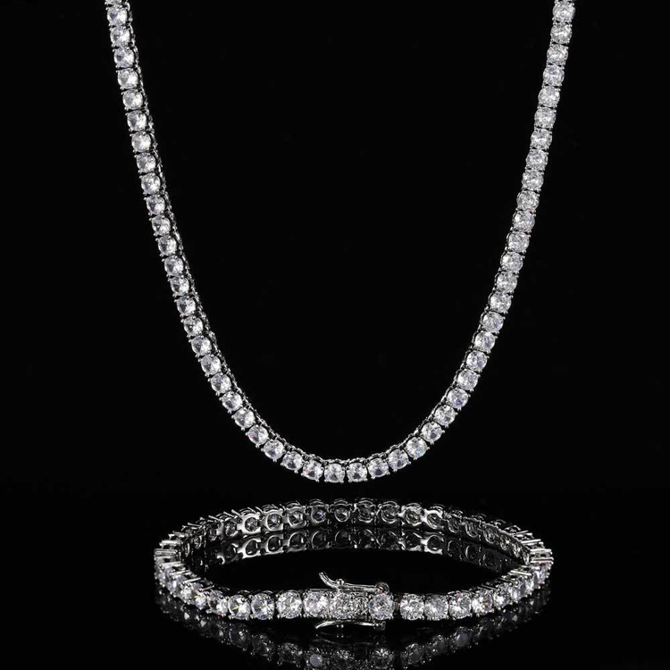 White Gold Plated 4mm*22inch Brass Tennis Chain Necklace Hip Hop Jewelry
