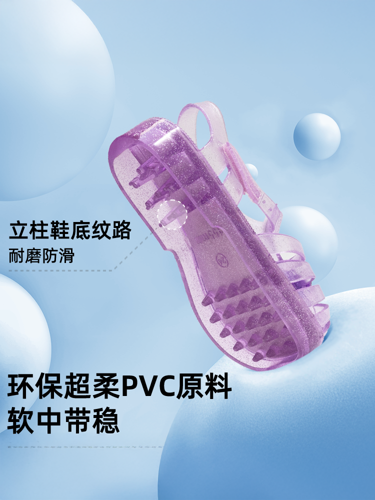 Purple Jelly Sandals for Kids-YECO-550 Heart Glitter Collection