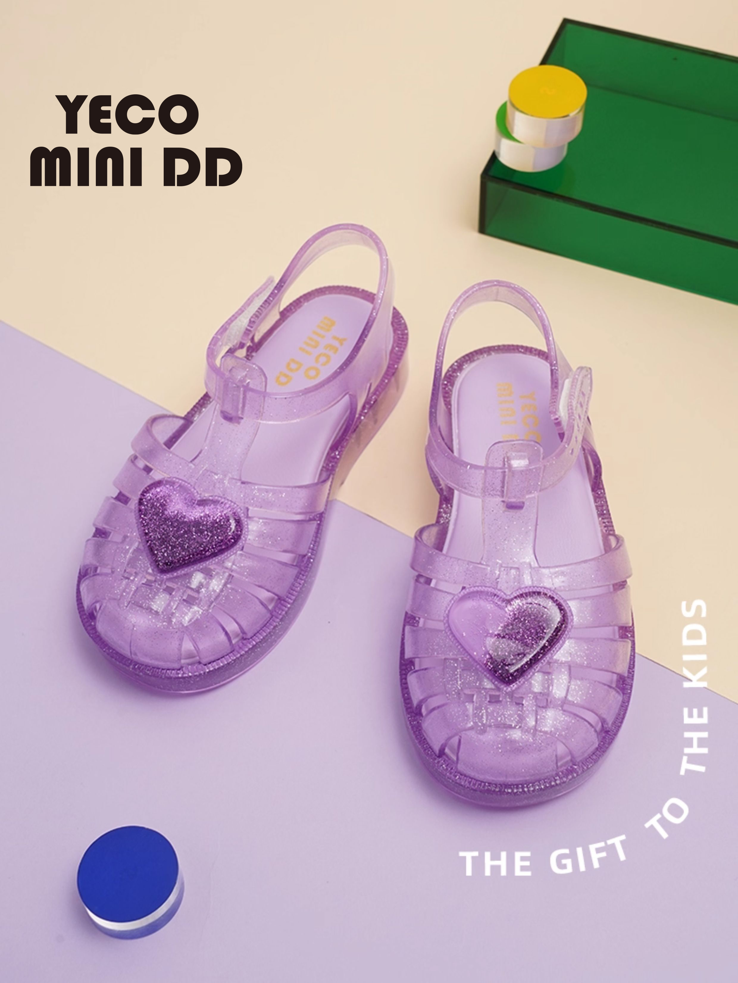 Purple Jelly Sandals for Kids-YECO-550 Heart Glitter Collection