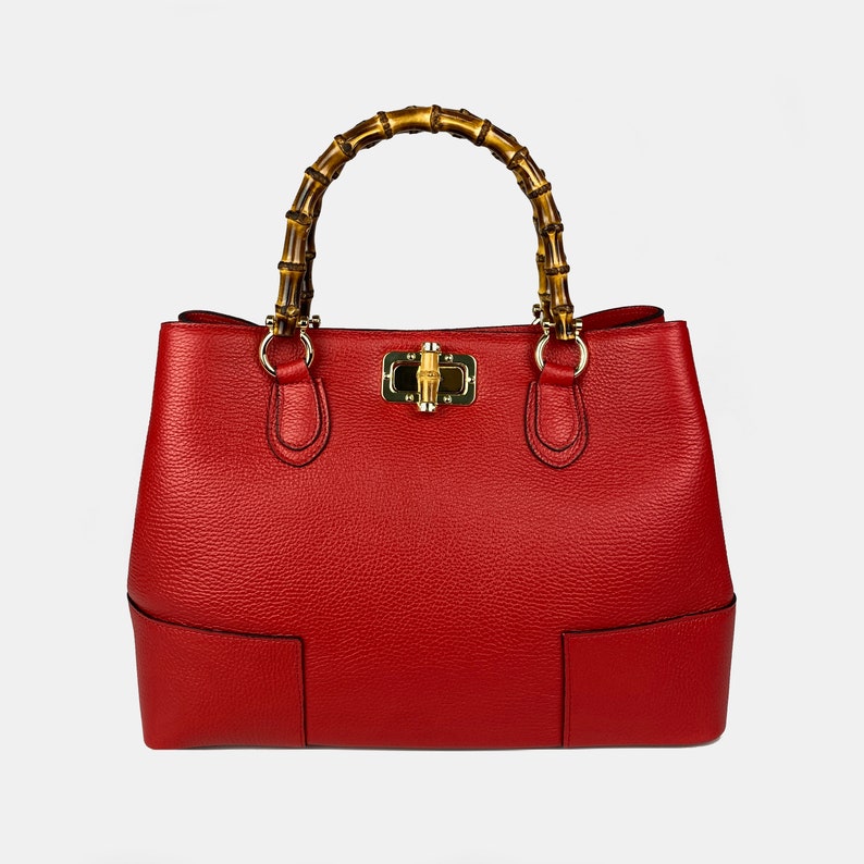 Italian Leather Handbags, Bamboo Handle Bag, Genuine Leather Handbags for Women, Handmade Leather Bag, Crossbody Leather Shoulder Bag