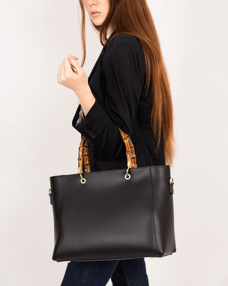 Bamboo Handle Bag, Italian Leather Handbags, Genuine Leather Bag for Women, Shoulder Bag Women, Handmade Handbags Womens