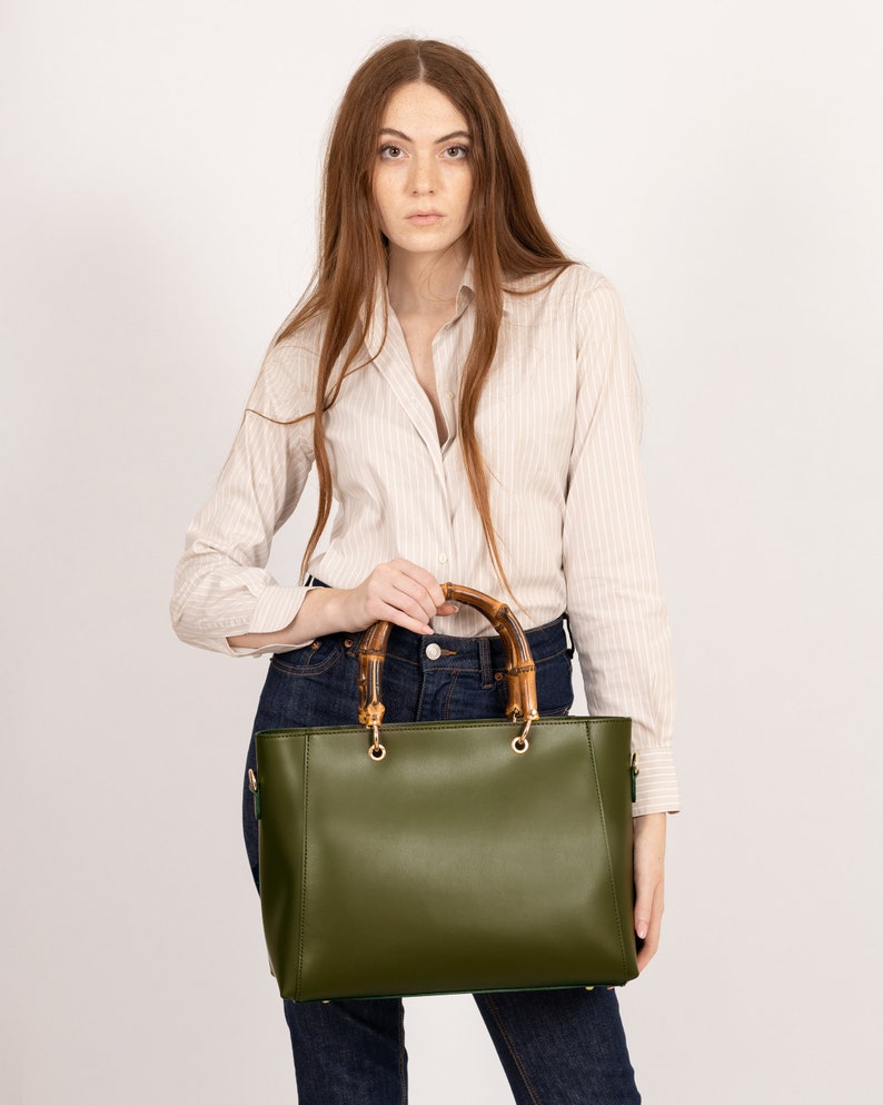 Bamboo Handle Bag, Italian Leather Handbags, Genuine Leather Bag for Women, Shoulder Bag Women, Handmade Handbags Womens