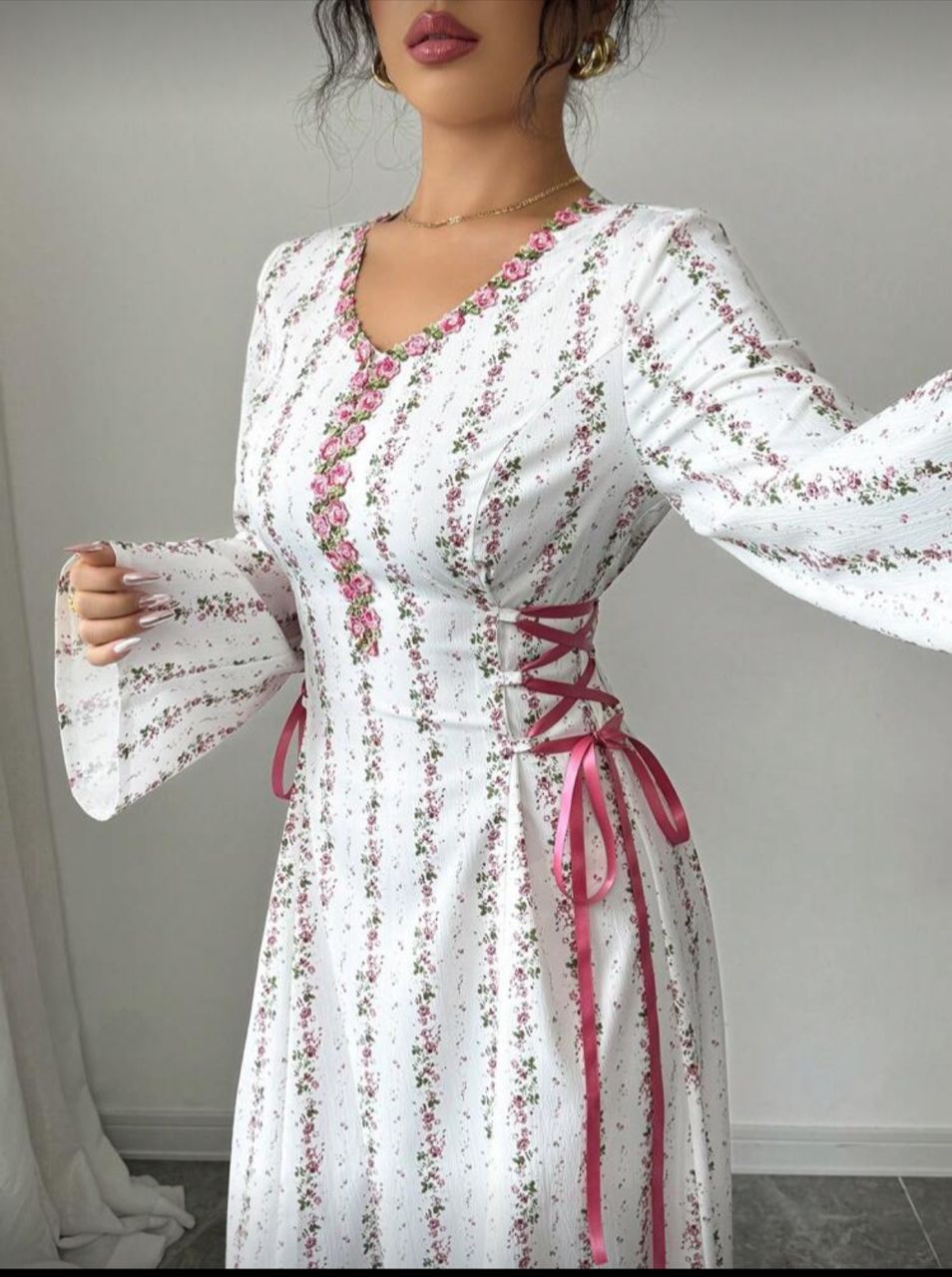 لباس وردي نسائي طويل