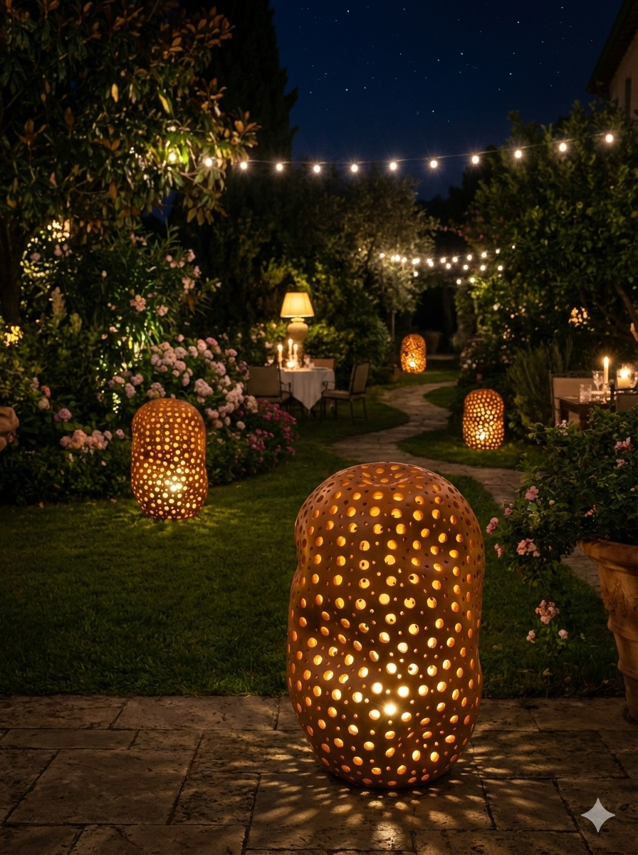 Large Outdoor Perforated Lantern Lamp