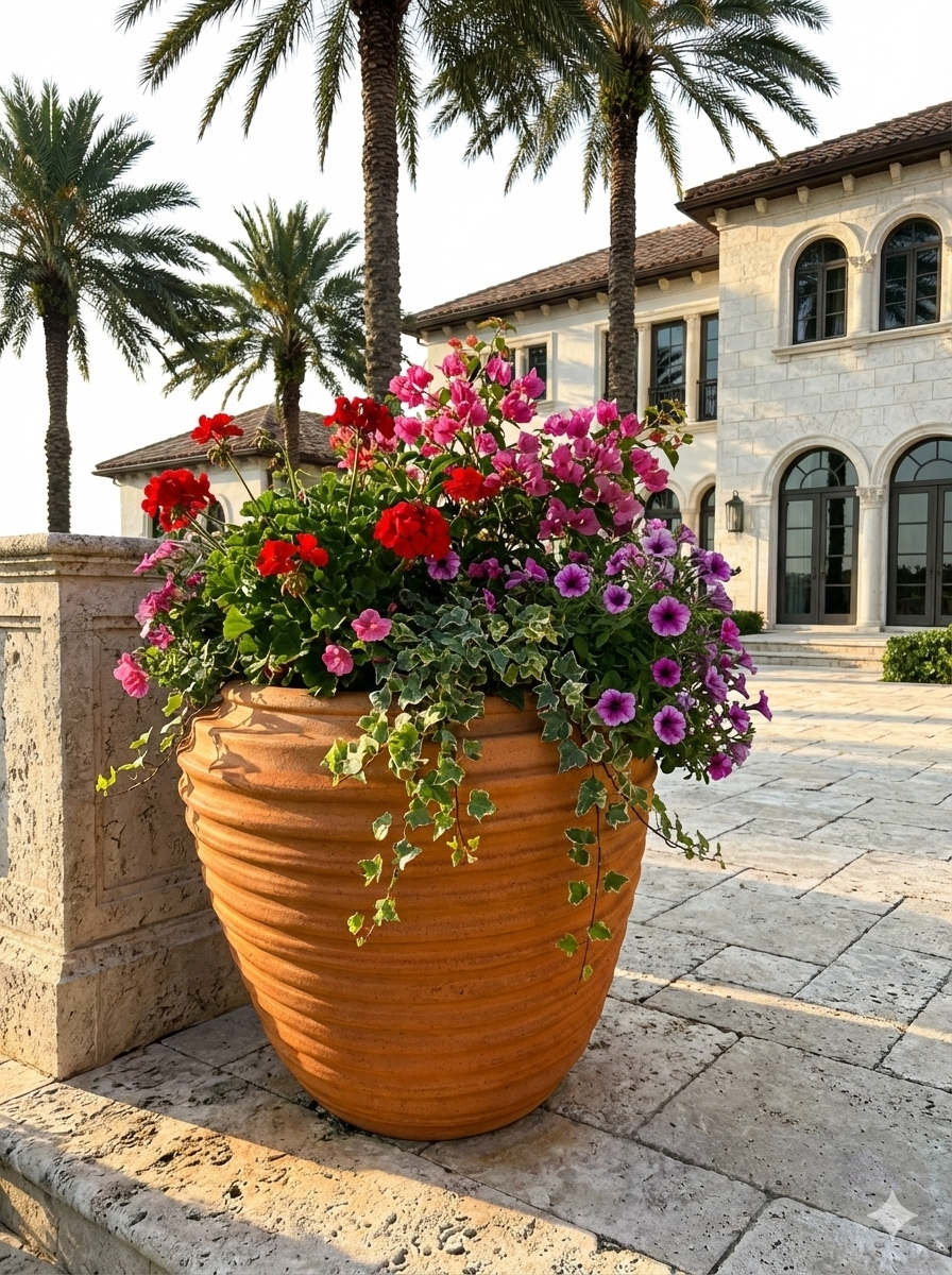 Medium Terracotta Flower Strips Pot 