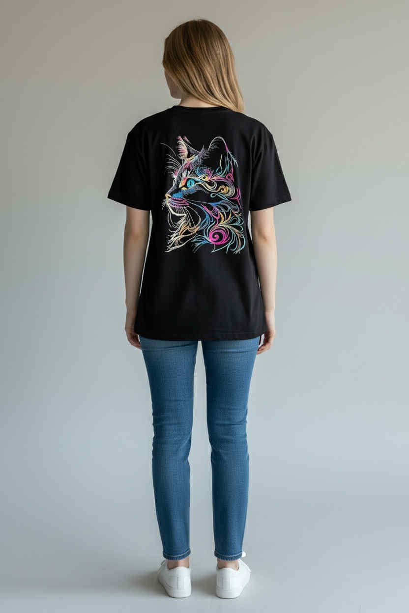 Artistic Cat Print T-Shirt