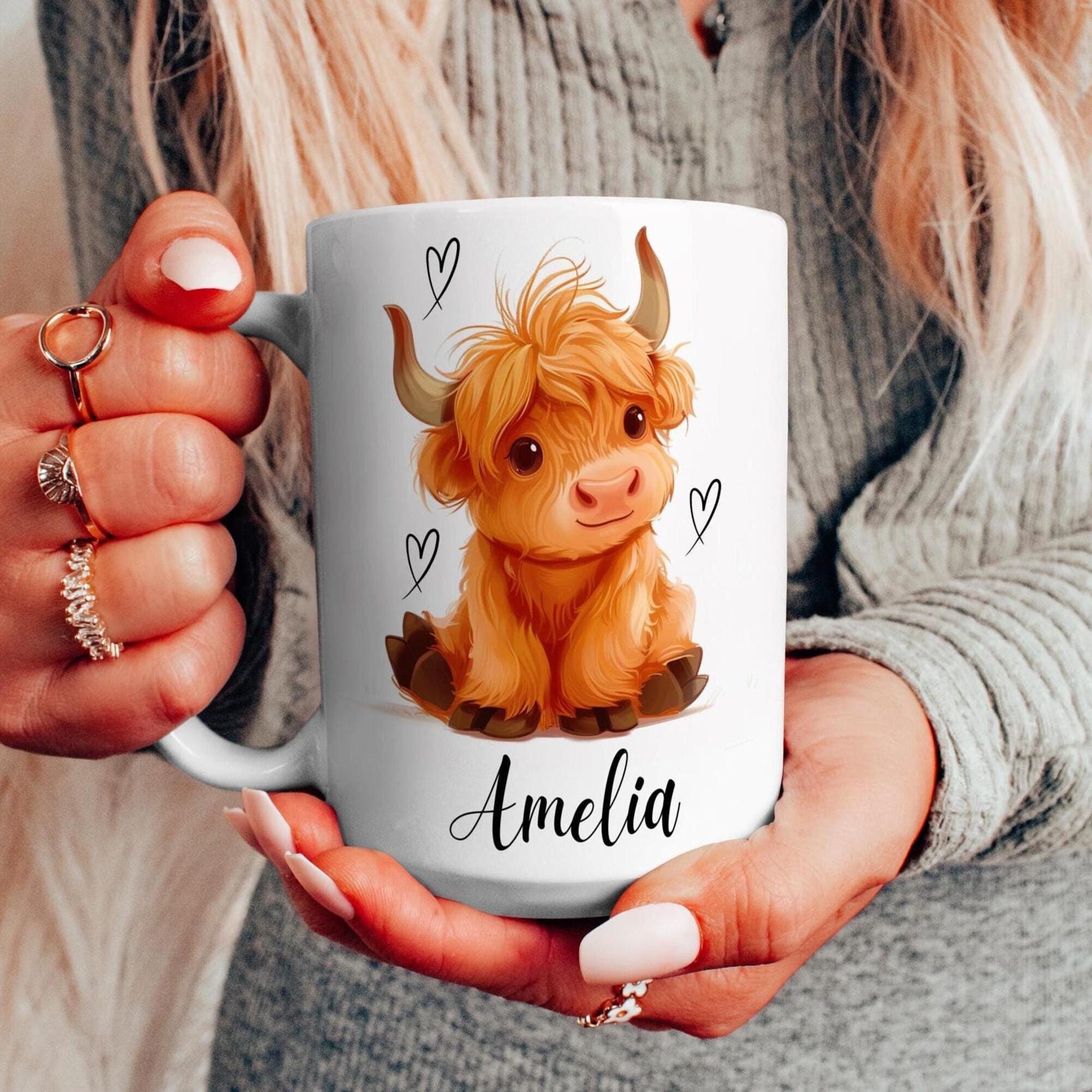 Personalised Highland Cow Mug, Cozy Custom Name Coffee Mug, Adorable Kawaii Animal Cup, Gift For Her, Cute Christmas Gift, Best Friend Gift