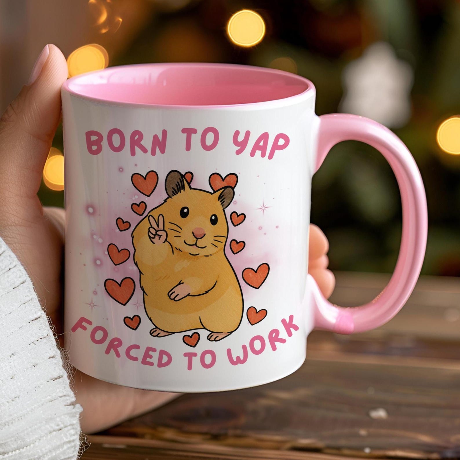 Born to Slay Forced to Work Mug, Funny Sad Hamster Tiktok Viral Meme, Just a Girl Gift for Her, Funny Work Gift, Coworker Mug, Pink Gifts