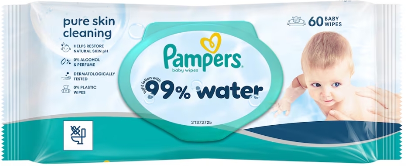 Pampers 99% water, 60vnt.