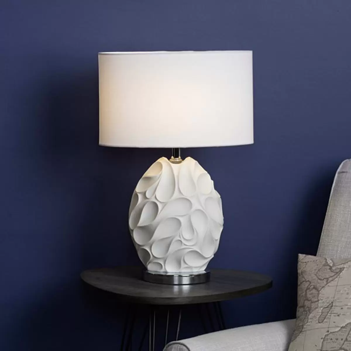 Zachary Textured Oval Table Lamp with White Linen Shade