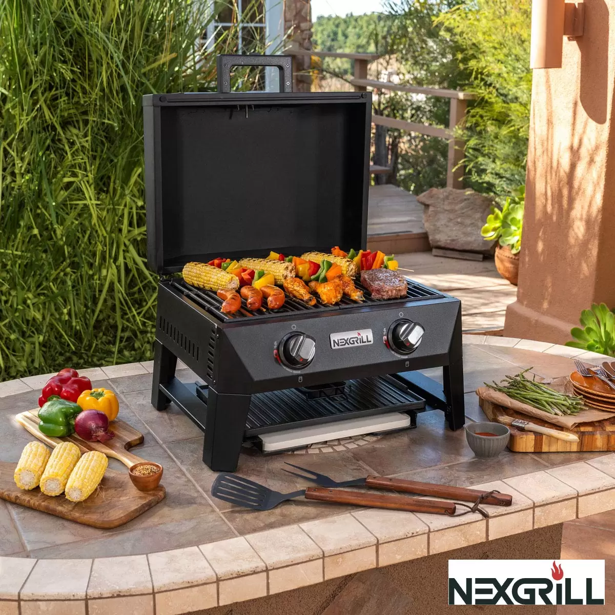 Nexgrill Fortress 2 Burner 4-in-1 BBQ Grill & Pizza Oven + Griddle + Grill Plate + Cover