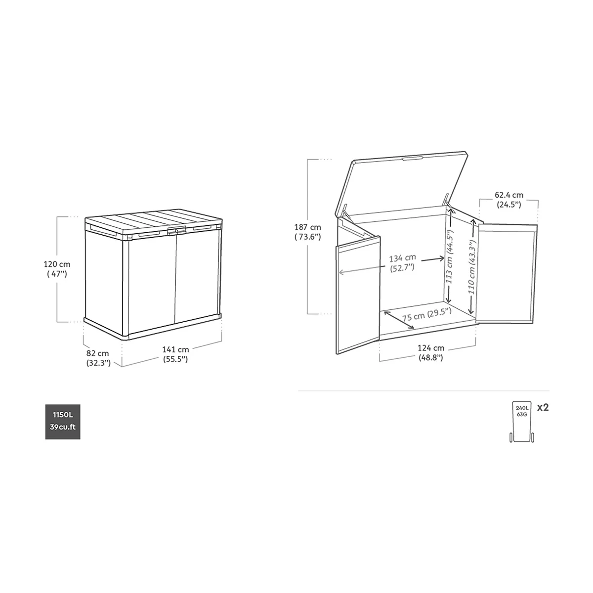 Keter Rosewood 4ft 7" x 2ft 8" (1.4 x 0.82m) 1,150 Litre Horizontal Storage Shed