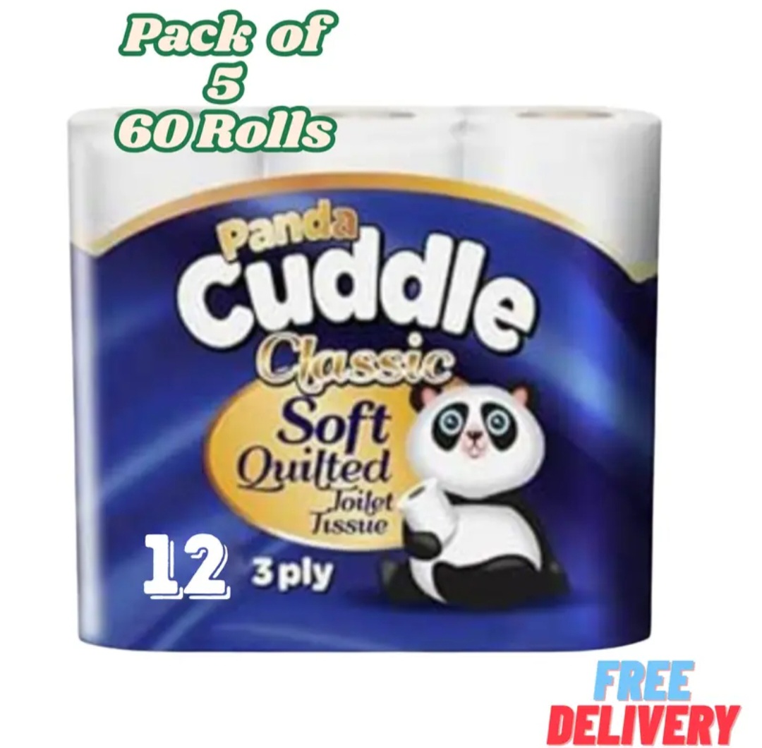 Panda Cuddle Classic 3 Ply 60 Rolls Luxury Quilted Soft Bathroom White Toilet Paper Tissue Loo Roll Value Pack Deal New Bathroom Tissue