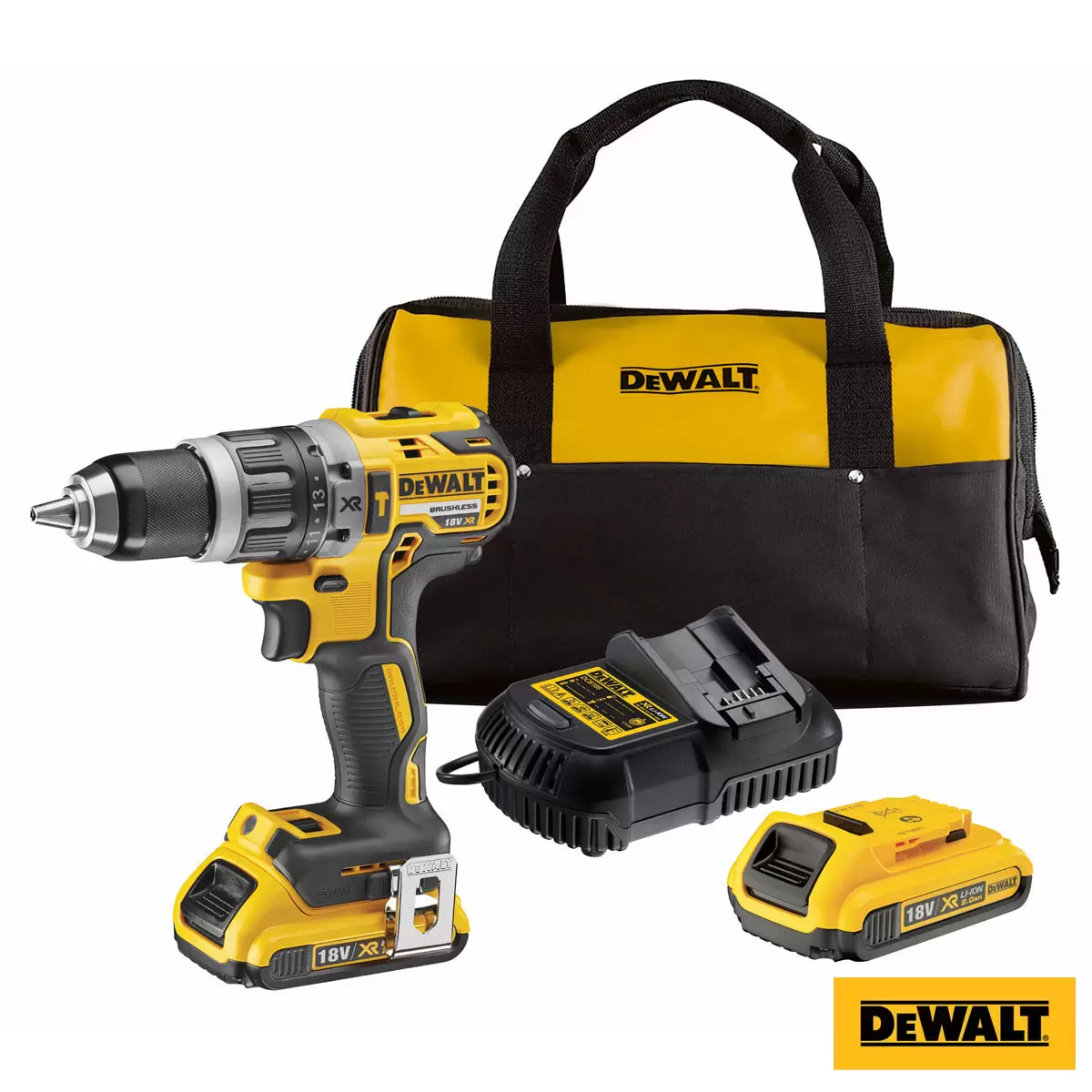 DEWALT® Brushless Hammer Drill Driver Kit - Includes 2 X 2 Ah Batteries With Kit Bag & Charger