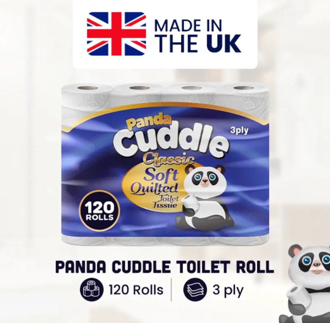 Panda Cuddle ‑ Maxi Value Pack of 120 Rolls 3 Ply Quilted Toilet Paper – Ultra Soft & Gentle Bulk Loo Rolls, Bulk Bathroom Tissue - Gentle Bathroom Tissue, Unscented - Pack of 120