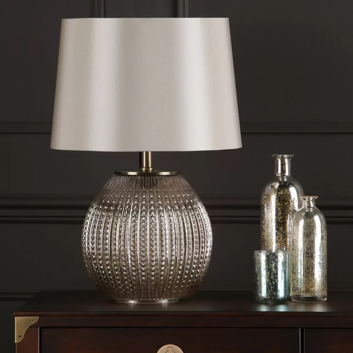 Sonia Brass & Silver Dual Table Lamp with Taupe Shade