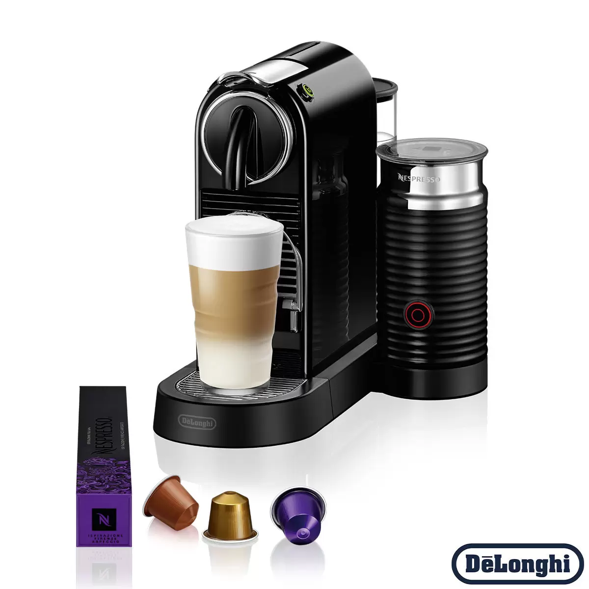Nespresso by De'Longhi Citiz Capsule Coffee Machine & Aeroccino Milk Frother, Black