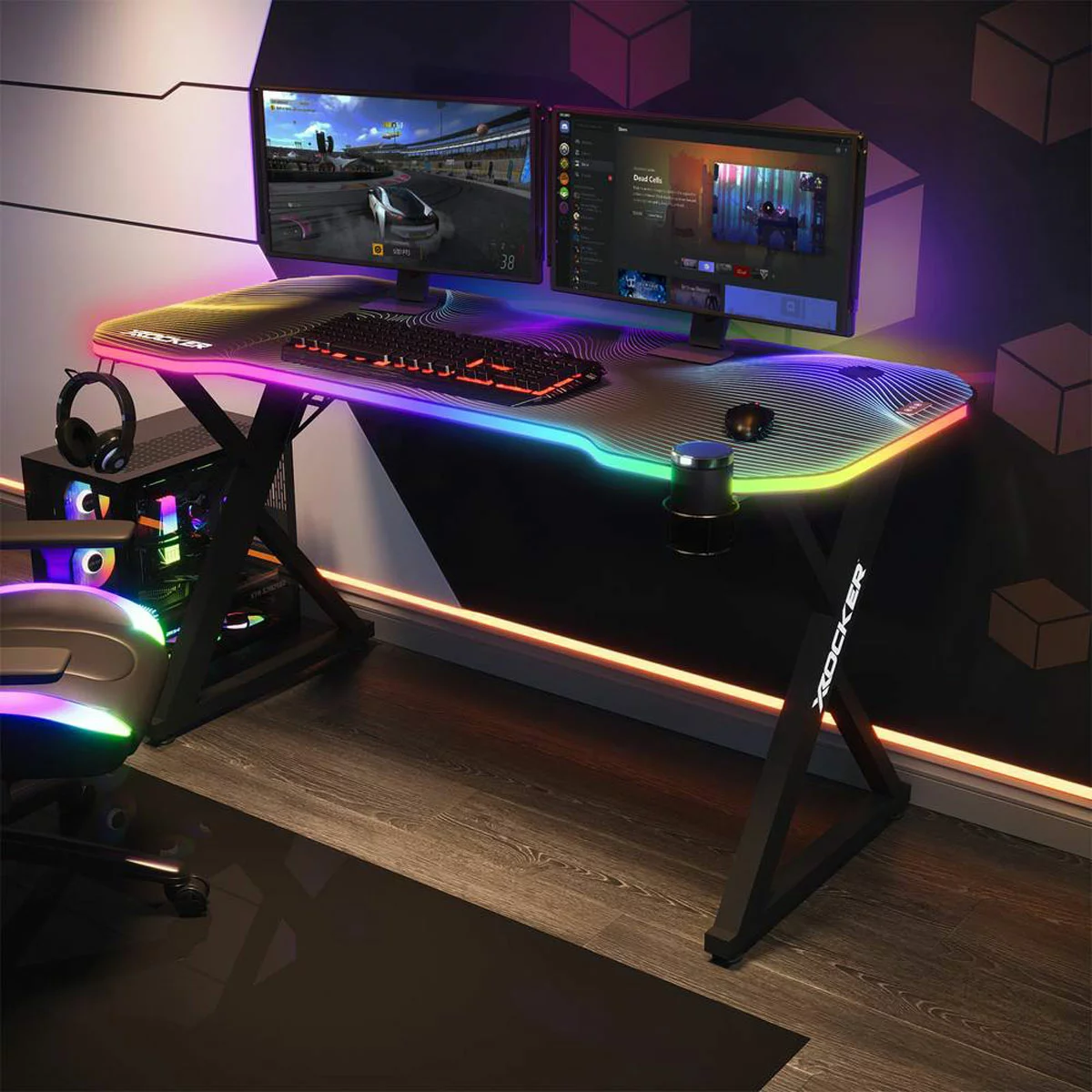 X Rocker Pulsar Max RGB Gaming Desk with LED Lights