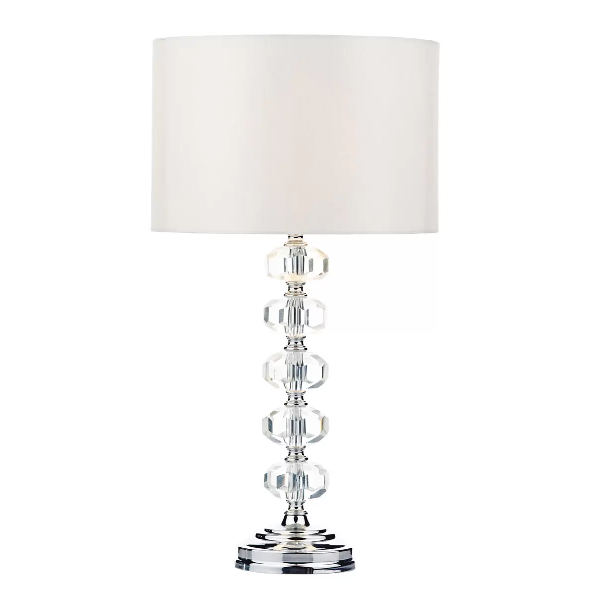 Oleana Polished Chrome Glass Crystal Table Lamp with Ivory Shade