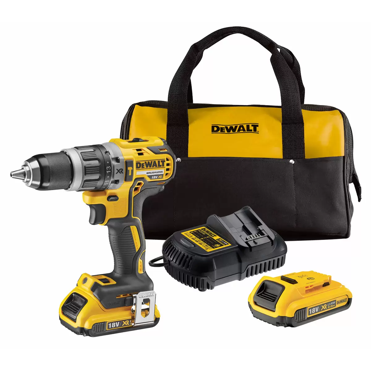 DEWALT® Brushless Hammer Drill Driver Kit - Includes 2 X 2 Ah Batteries With Kit Bag & Charger