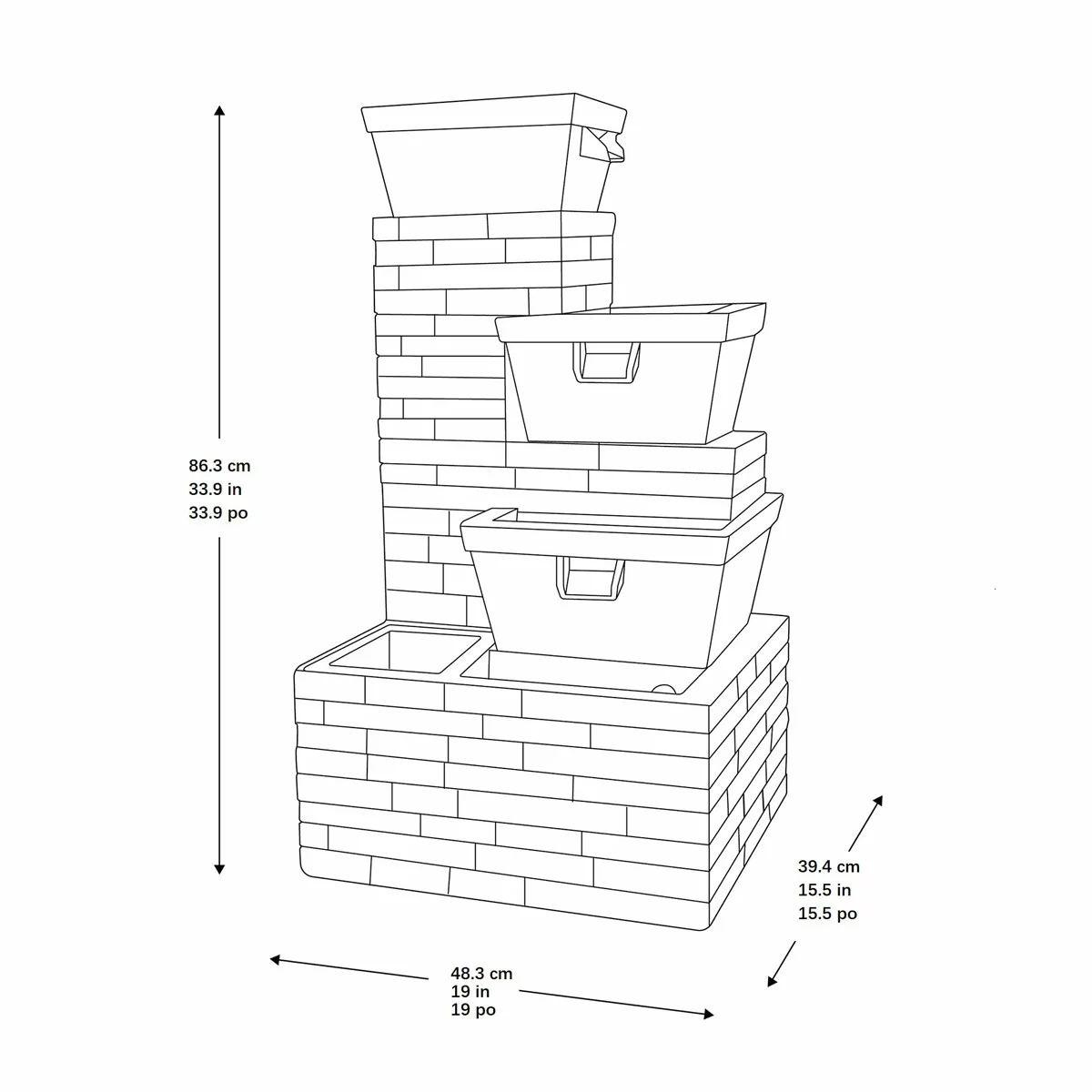 34.5" (86cm) Brick Tiered Outdoor Fountain with LEDs